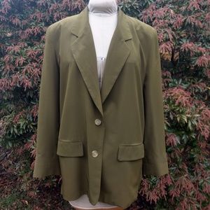 ANNE KLEIN 100% Silk Olive Green Jacket
